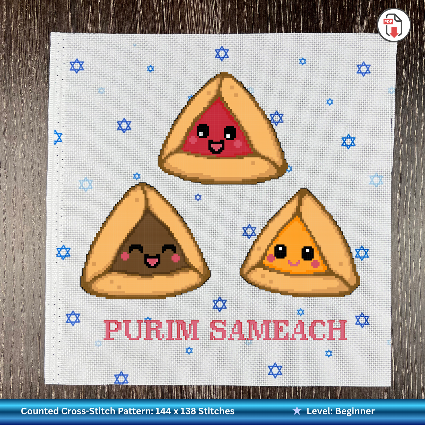Chag Purim "Hamantaschen Friends" Cross-Stitch Pattern Download