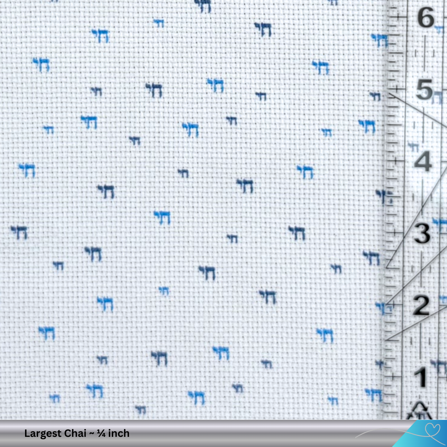 Even weave cross stitch fabric with small Chai symbols in blue