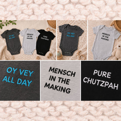 Oy Vey Embroidered Baby One Piece Outfit