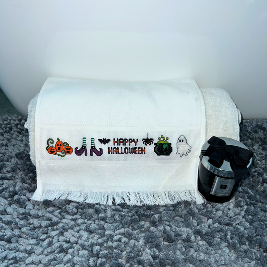 Cute Halloween Cross-Stitch Pattern: Spooky Pumpkin & Ghost Hand Towel