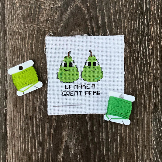 Starter Stitches: Pear Cross-Stitch Kit | Funny Pun Beginner Embroidery Kit