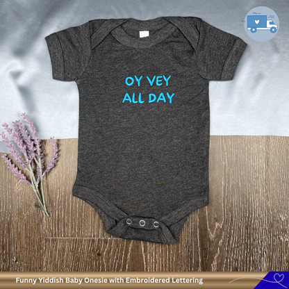 Embroidered "Oy Vey" Baby Short-Sleeve Outfit