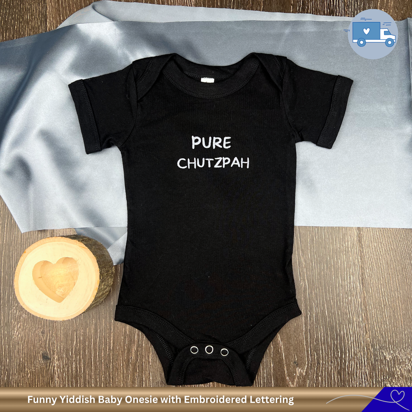 Embroidered Cotton Baby Onesie "Pure Chutzpah"