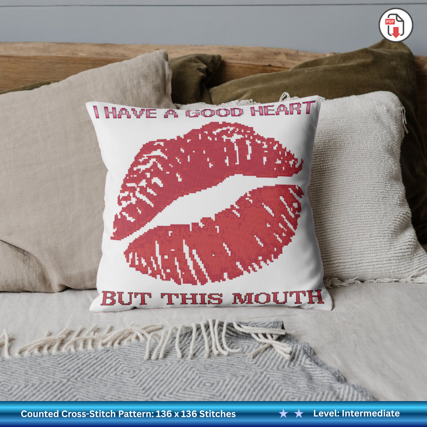 Good Heart Cheeky Lips Cross-Stitch Pattern PDF