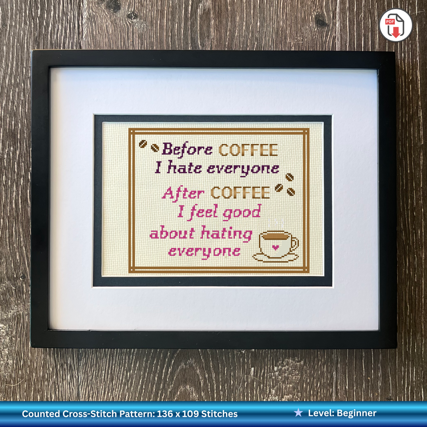 Before Coffee Cross-Stitch Pattern PDF