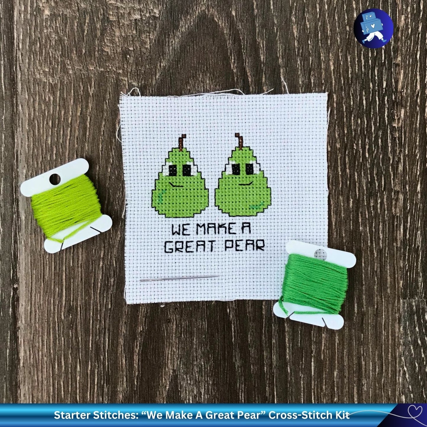Starter Stitches: Pear Cross-Stitch Kit | Funny Pun Beginner Embroidery Kit