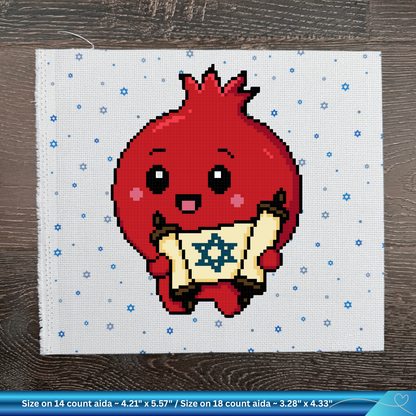 Rimon the Learned Pomegranate - Cross-Stitch PDF Pattern Download