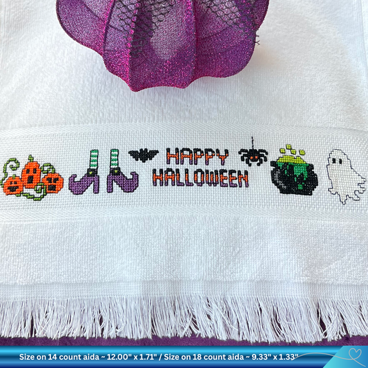 Cute Halloween Cross-Stitch Pattern: Spooky Pumpkin & Ghost Hand Towel