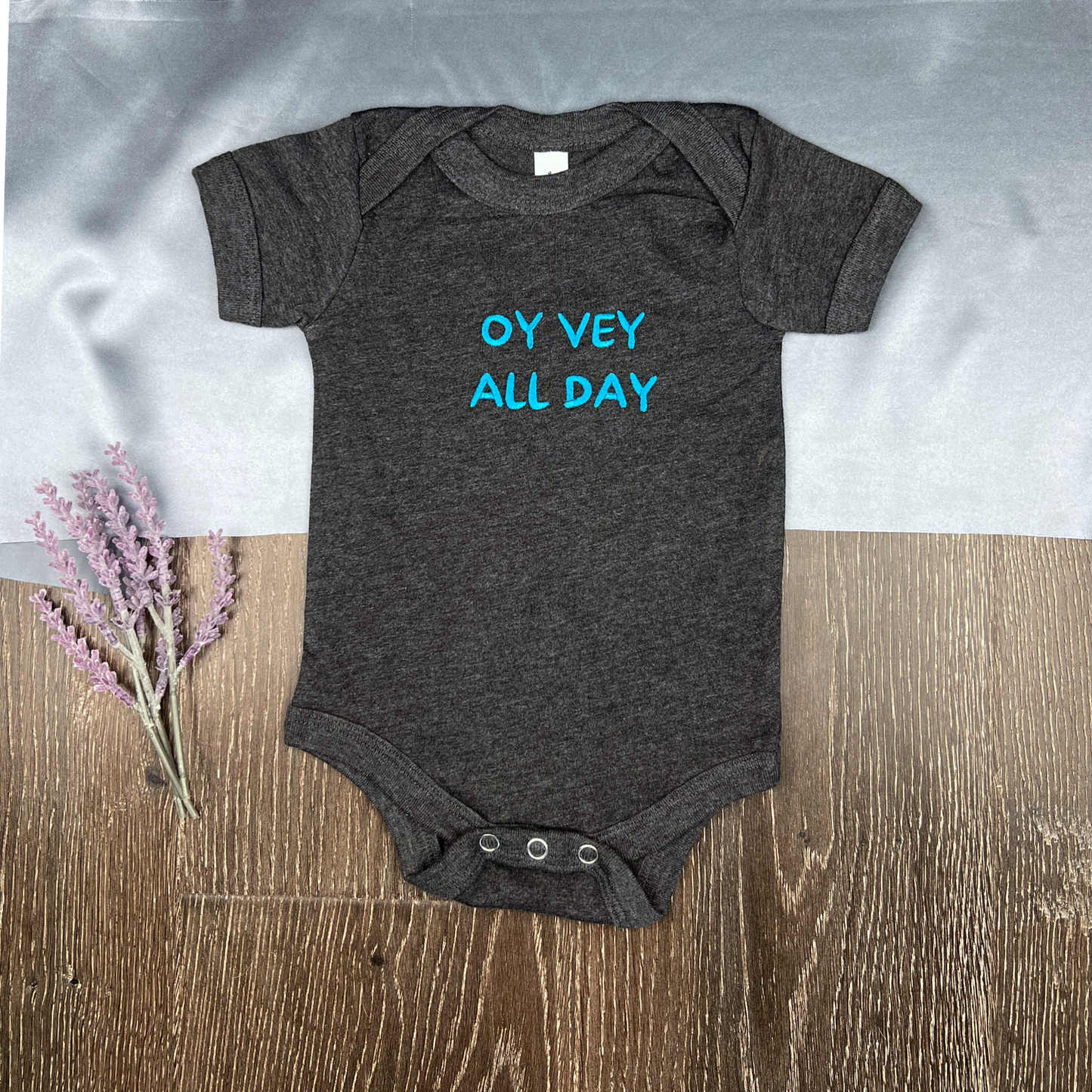 Embroidered "Oy Vey" Baby Short-Sleeve Outfit