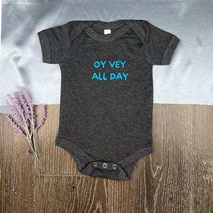 Embroidered "Oy Vey" Baby Short-Sleeve Outfit