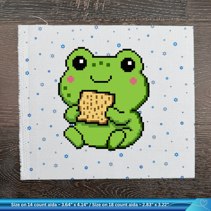 Moishe the Matzah Munching Frog – Digital Cross Stitch Pattern for Passover Fun