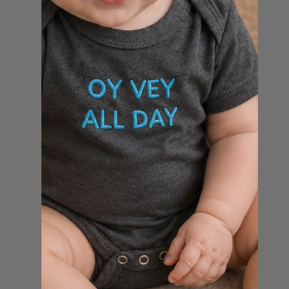 Oy Vey Embroidered Baby One Piece Outfit