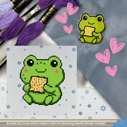 Moishe the Matzah Munching Frog – Digital Cross Stitch Pattern for Passover Fun