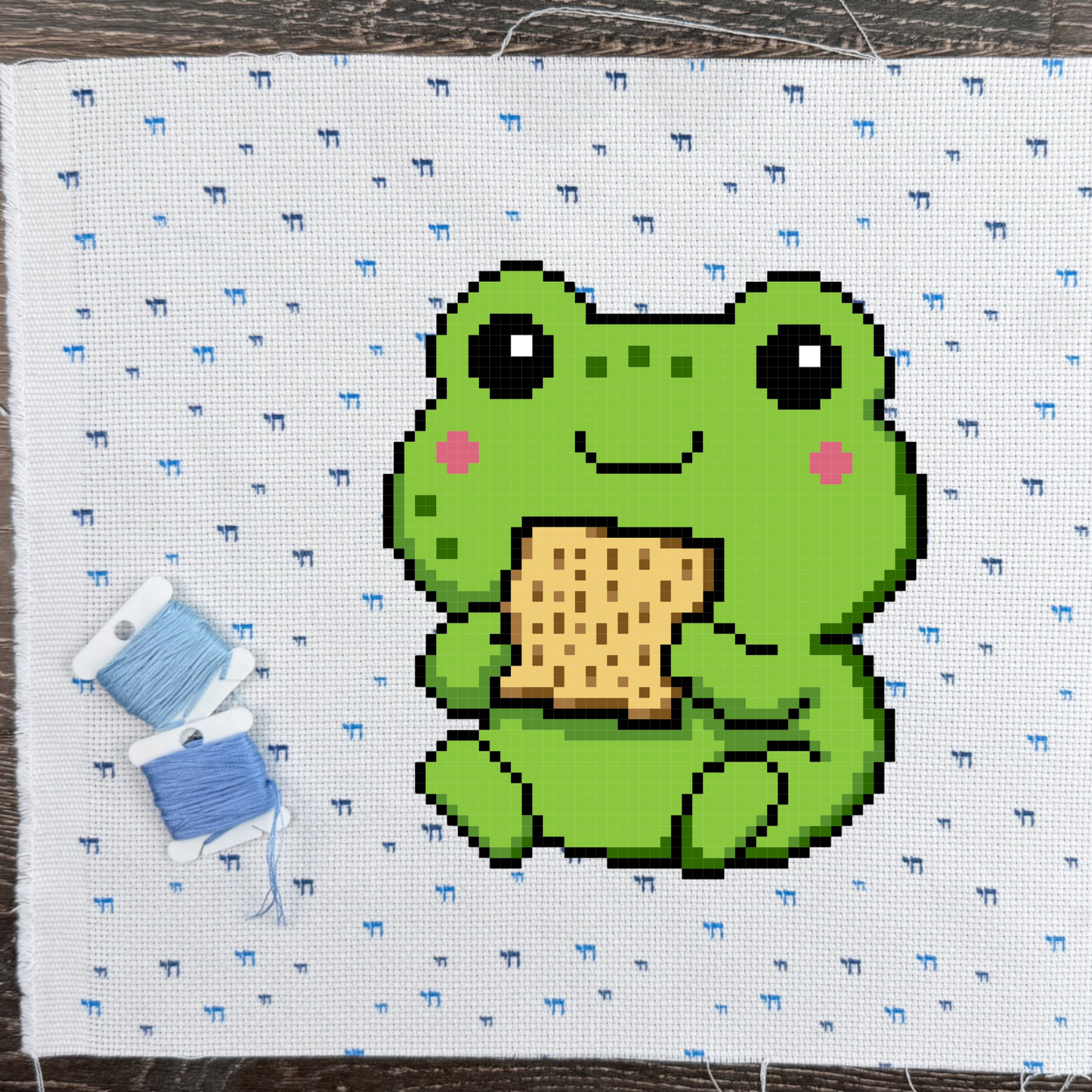 Moishe the Matzah Munching Frog – Digital Cross Stitch Pattern for Passover Fun