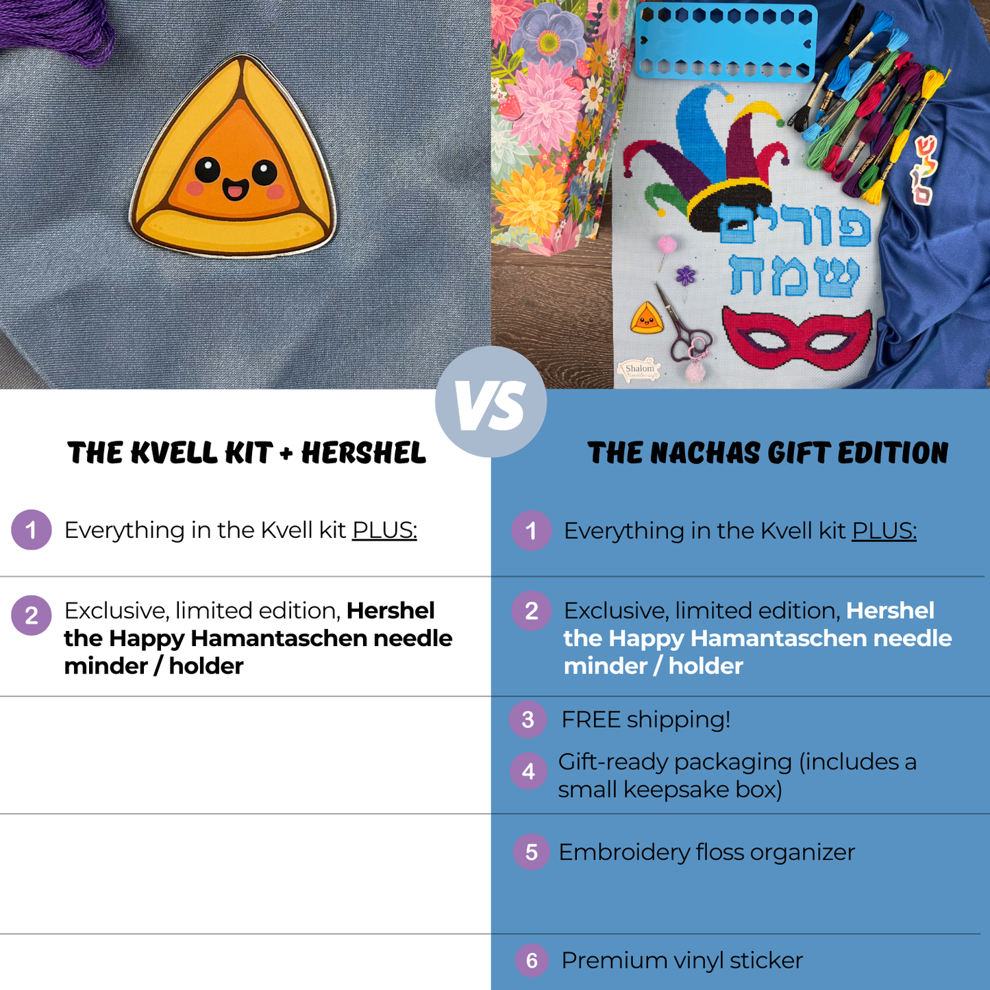 Purim Sameach Counted Cross-Stitch Kit: Jewish Needlecraft Bundle