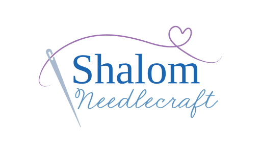 Logo of Shalom Needlecraft with a needle and thread design on a white background